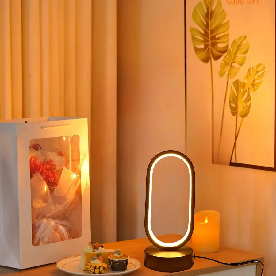 Decorbites™ led u-shaped lamp bedroom bedside decorative lamp with sleek black frame and glowing white light ring