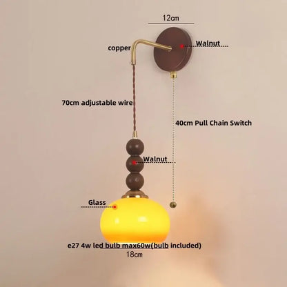Yellow glass globe pendant light with copper and walnut accents for bedroom by decorbites led wall brass accent