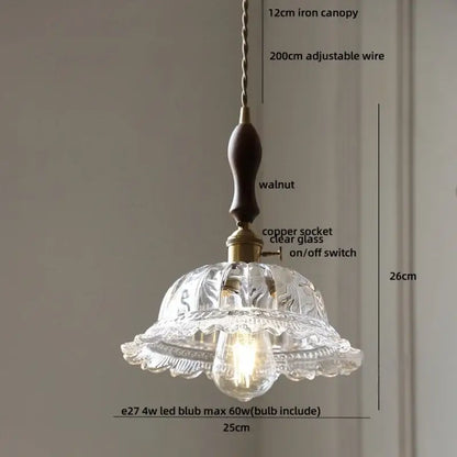 Clear glass pendant light with fluted design and walnut-finished iron canopy decorbites led walnut for dining room