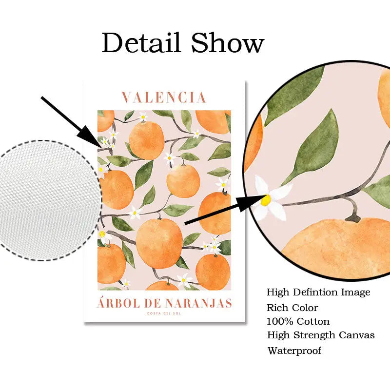 A soft peach-colored canvas wall art featuring watercolor-style lemon flower and vintage plant motifs by DecorBites™