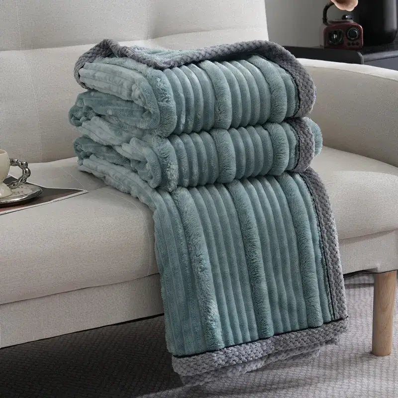 Stacked teal and gray plush ribbed decorbites light luxury sofa blanket for bedroom and living room use