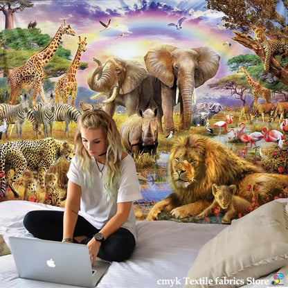 Silver apple laptop showcasing decorbites lion tapestry silver grassland animal wall hanging for bedroom decor