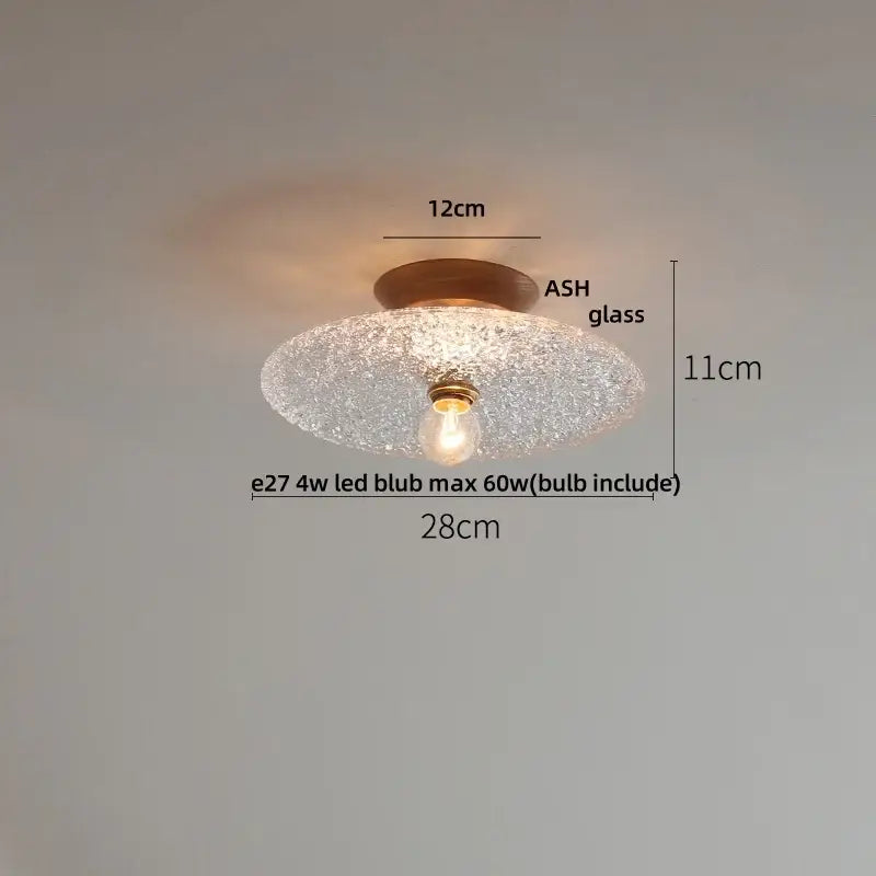DecorBites Lotus Glass LED ceiling light with warm ash glass, frosted bubble finish, and brass-finished bulb holder