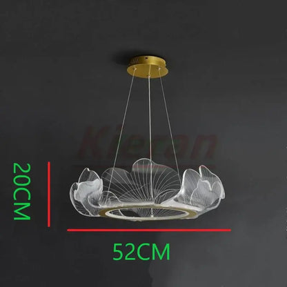 DecorBites lotus leaf pendant light acrylic chandelier with gold circular base and hanging wires for dining room lighting