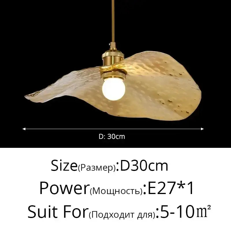 Decorbites lotus leaf brass pendant lamp with gold-toned hammered glass and e27 bulb for minimalist living room and dining room