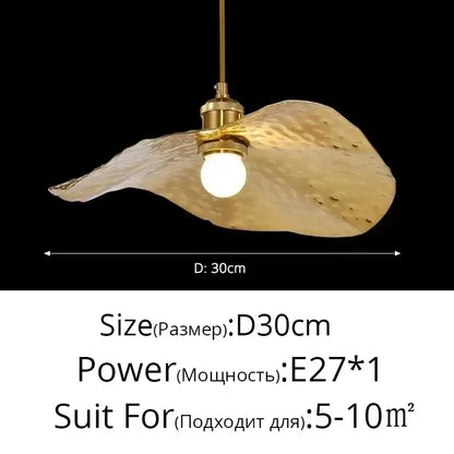 Decorbites lotus leaf brass pendant lamp with gold-toned hammered glass and e27 bulb for minimalist living room and dining room