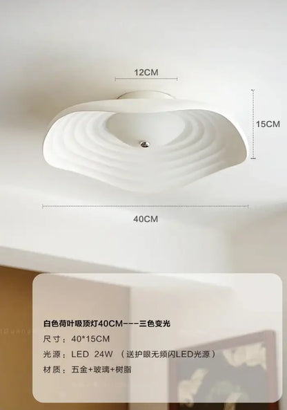 White lotus-shaped decorbites lotus leaf ceiling light with gold-plated metal, glass, and resin for modern home decor