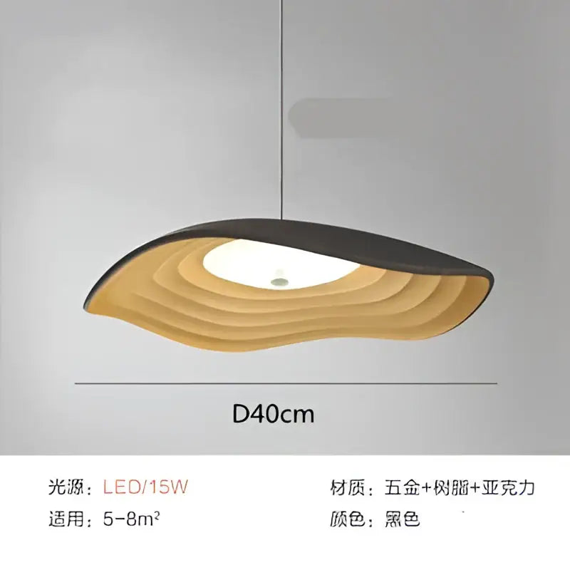 Black pendant light with layered gold-toned metal and acrylic wave design in decorbites lotus leaf chandelier style