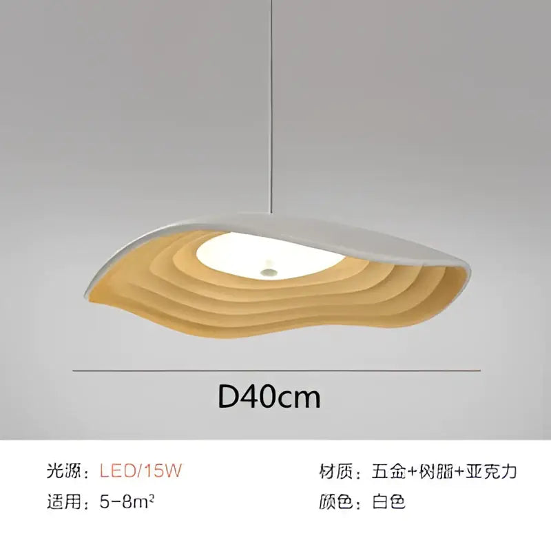 White pendant light with layered wave-like wooden and acrylic design in decorbites lotus leaf chandelier style