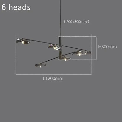 Modern black metal DecorBites lotus leaf glass ceiling chandelier with six angular light fixtures for living room lighting