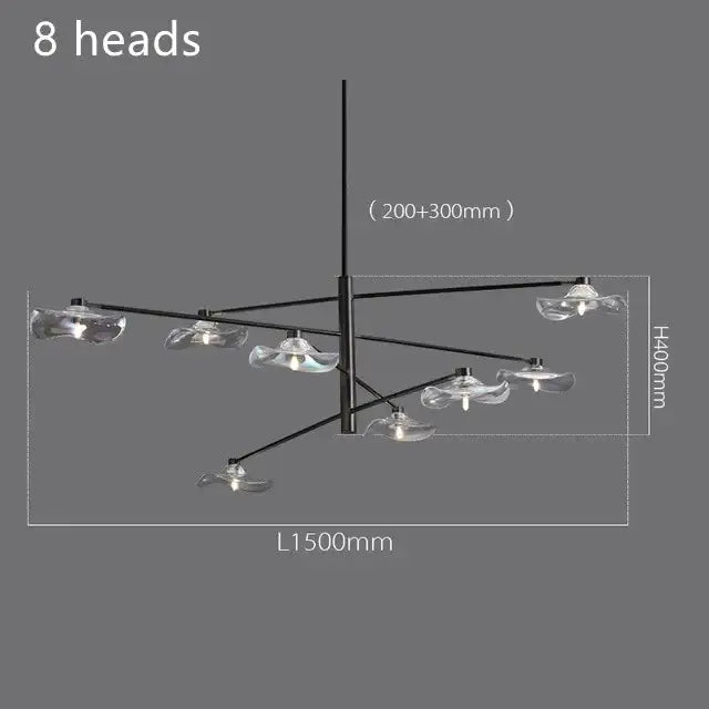 Black metal DecorBites Lotus Leaf glass iron chandelier with eight clear lampshades for bedroom living room lighting
