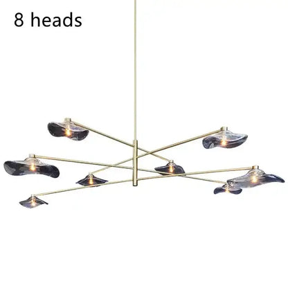 Modern brass decorbites lotus leaf chandelier with eight dark-tinted lotus leaf glass lampshades for living spaces