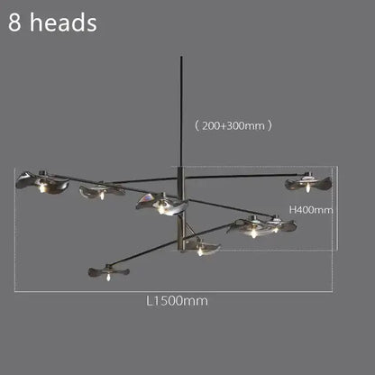 Modern black metal chandelier with eight lotus leaf glass light fixtures by decorbites for bedroom and living room lighting