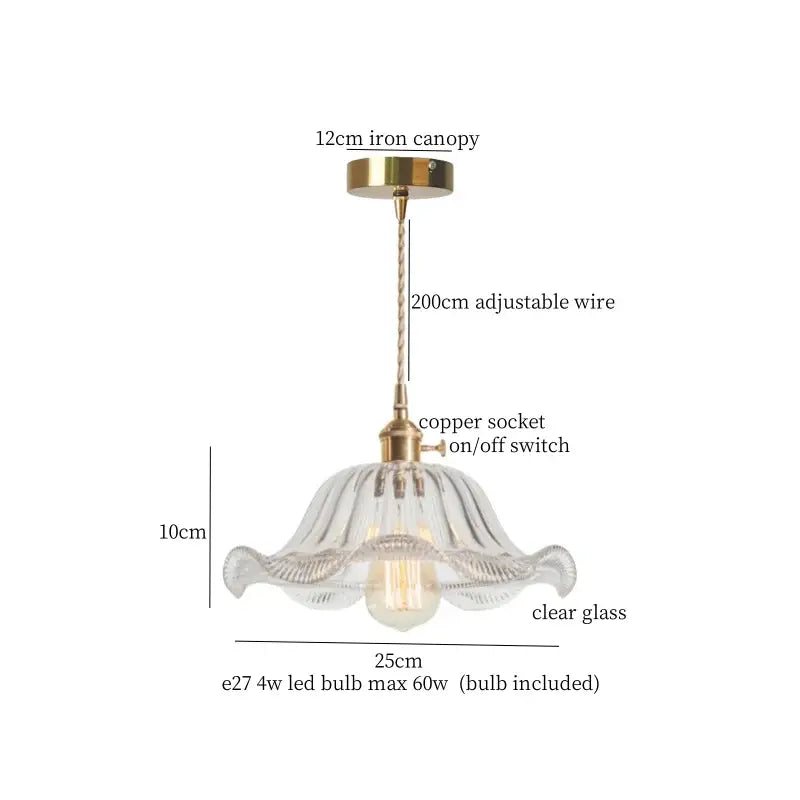 Decorbites lotus leaf glass pendant light with clear fluted glass and brass metal for japanese style loft decor