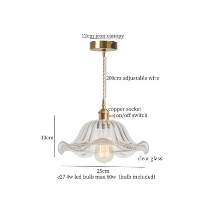 Decorbites lotus leaf glass pendant light with clear fluted glass and brass metal for japanese style loft decor