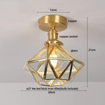 Gold-finished copper ceiling lamp with geometric purple glass shade from DecorBites Lotus Leaf LED collection