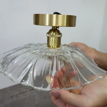 Clear glass pendant ceiling lamp with brass fixture and fluted lotus leaf led design by decorbites lotus leaf