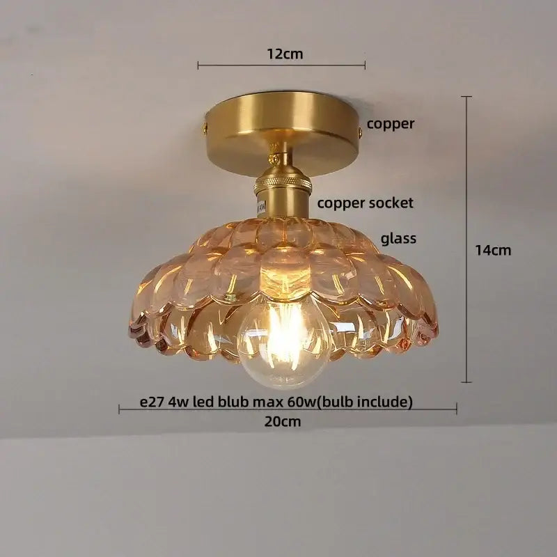 DecorBites lotus leaf LED ceiling lamp with purple glass shade and copper base for elegant interior lighting