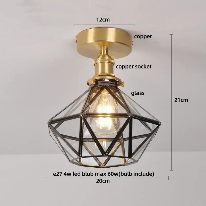 Decorbites lotus leaf led ceiling lamp with purple glass geometric cage and copper base for nordic interior lighting