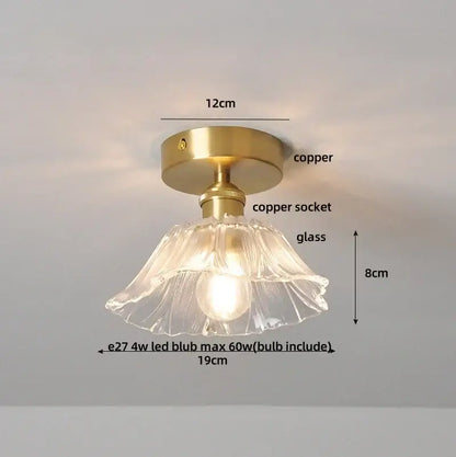 Vintage-style decorbites lotus leaf ceiling lamp with brass copper base and purple fluted glass shade for warm light