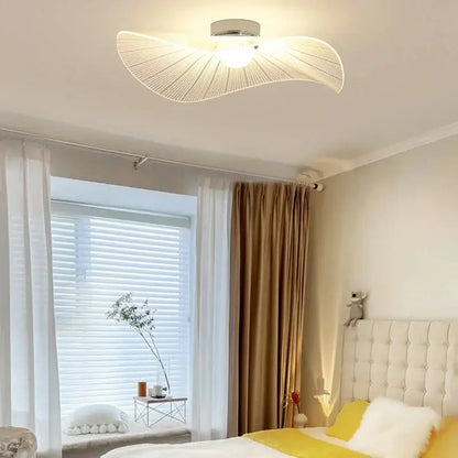 Modern white decorbites lotus leaf pendant light with sleek curved design and ribbed lotus leaf led texture