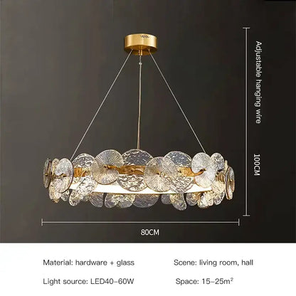 Decorbites lotus leaf led chandelier gold-toned with circular textured glass discs for modern living room lighting