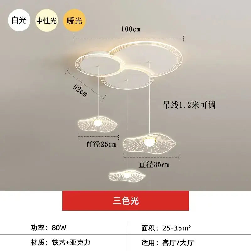 Modern three-tiered decorbites lotus leaf pendant light with white acrylic leaf shades for minimalist living spaces