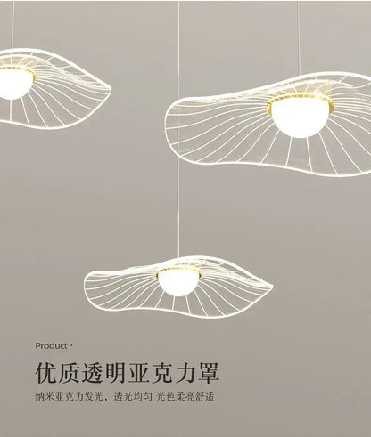 Modern white DecorBites Lotus Leaf pendant light with fan-like wireframe and translucent acrylic shades for minimalist spaces