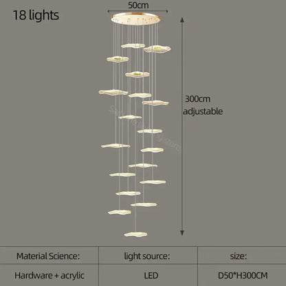 A modern decorbites lotus leaf nordic chandelier with 18 led lights and translucent acrylic cloud-shaped shades