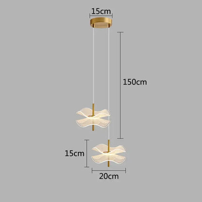 Gold-toned DecorBites lotus leaf pendant light with two translucent petal-shaped diffusers for restaurant and bedroom use