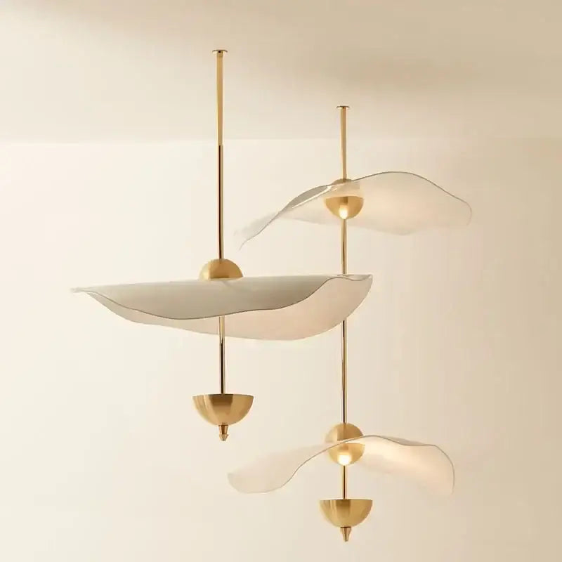 Gold-toned decorbites lotus leaf pendant lights with translucent sculptural petal shades for ceiling staircase chandelier
