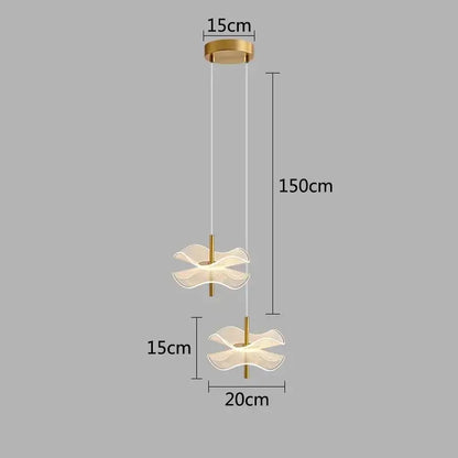 Gold-toned decorbites lotus leaf pendant lights with two translucent petal-shaped diffusers suspended by thin cords
