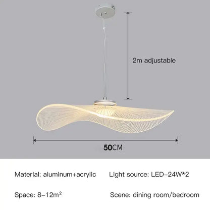 A modern 50cm wide decorbites lotus leaf pendant light with wave-like acrylic shade and aluminum frame