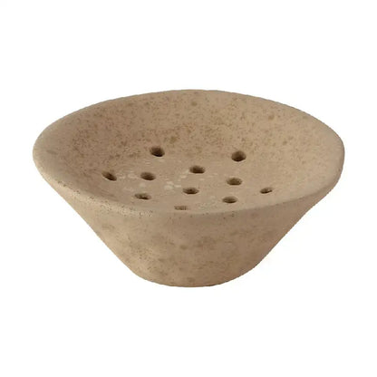 Beige speckled lotus root clay bowl soap dish with wide shallow shape and circular drainage holes for home decor