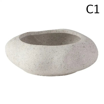 Decorbites™ lotus seedpod ceramic vase set featuring a smooth light gray stone sand planter with speckled texture