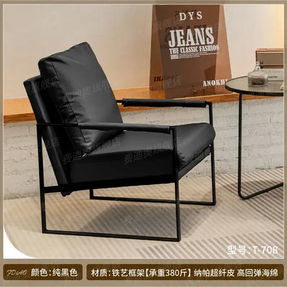 Black leather lounge chair with sleek metal frame decorbites lounge chair for coffee shop and hotel balcony use