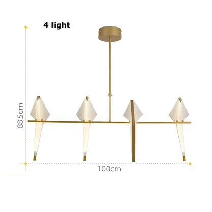 Gold-toned decorbites love bird chandelier with four diamond frosted glass shades for dining room lighting