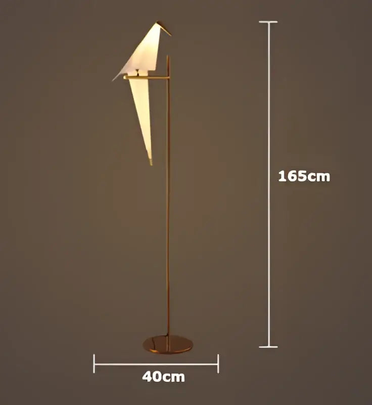 A sleek 165cm decorbites love bird chandelier floor lamp with minimalist brass stand and white translucent origami bird head