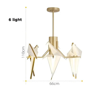Decorbites love bird chandelier lighting in white gold with six lights and origami crane design for dining room use