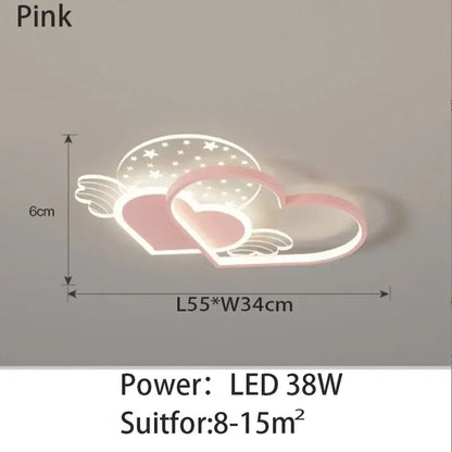 Pink led decorbites love ceiling lamp with heart and wing design featuring star patterns in cloud cutout for kids room