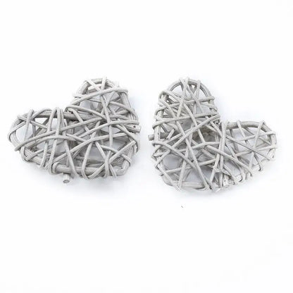 Two gray woven wicker heart-shaped decorbites love heart decorations ideal for wedding valentines scrapbooking use