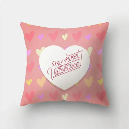 Pink decorbites™ love heart print cushion cover with white heart and my sweet valentine text for valentine sofa