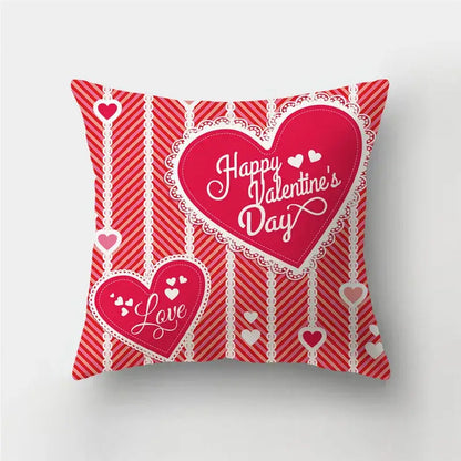 Red valentine’s day throw pillow with love heart print and white lace trim cushion covers for nordic decor