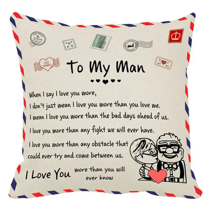 Cream-colored decorbites love mom cushion cover with vintage envelope design and cartoon characters for family anniversary gift