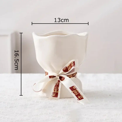 White ceramic fluted vase from decorbites lovely ribbon ceramic vase set with red and white decorative ribbon at base