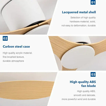 Modern decorbites low floor ceiling fan with lacquered metal shell, carbon steel case, and high-quality abs blades