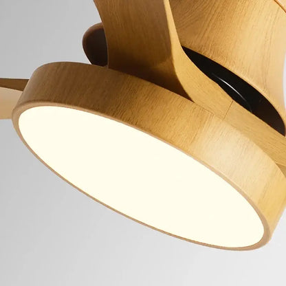 Modern wooden ceiling fan with warm natural finish and curved design in decorbites low profile ceiling fan for indoor use