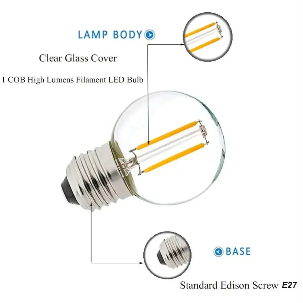 Clear glass DecorBites low voltage 12v LED filament globe bulb with warm white filaments and E27 base