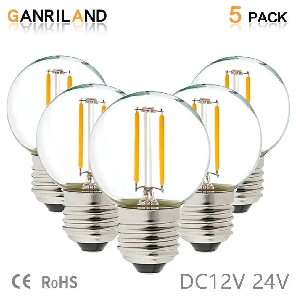Clear glass DecorBites low voltage 12v led filament globe bulbs warm white 2700K 5-pack with silver bases