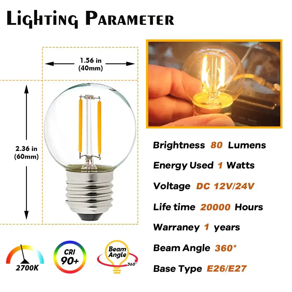 Clear glass led filament globe bulb with yellow filaments e26 e27 base decorbites low voltage 12v warm white